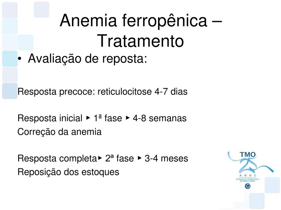 inicial 1ª fase 4-8 semanas Correção da anemia