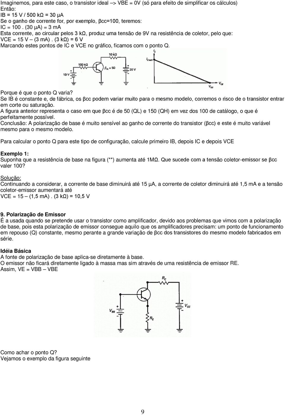 (3 kω) = 6 V Marcando estes pontos de IC e VCE no gráfico, ficamos com o ponto Q. Porque é que o ponto Q varia?