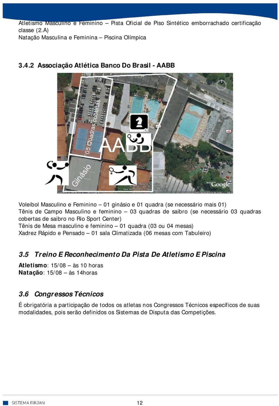 quadras cobertas de saibro no Rio Sport Center) Tênis de Mesa masculino e feminino 01 quadra (03 ou 04 mesas) Xadrez Rápido e Pensado 01 sala Climatizada (06 mesas com Tabuleiro) 3.