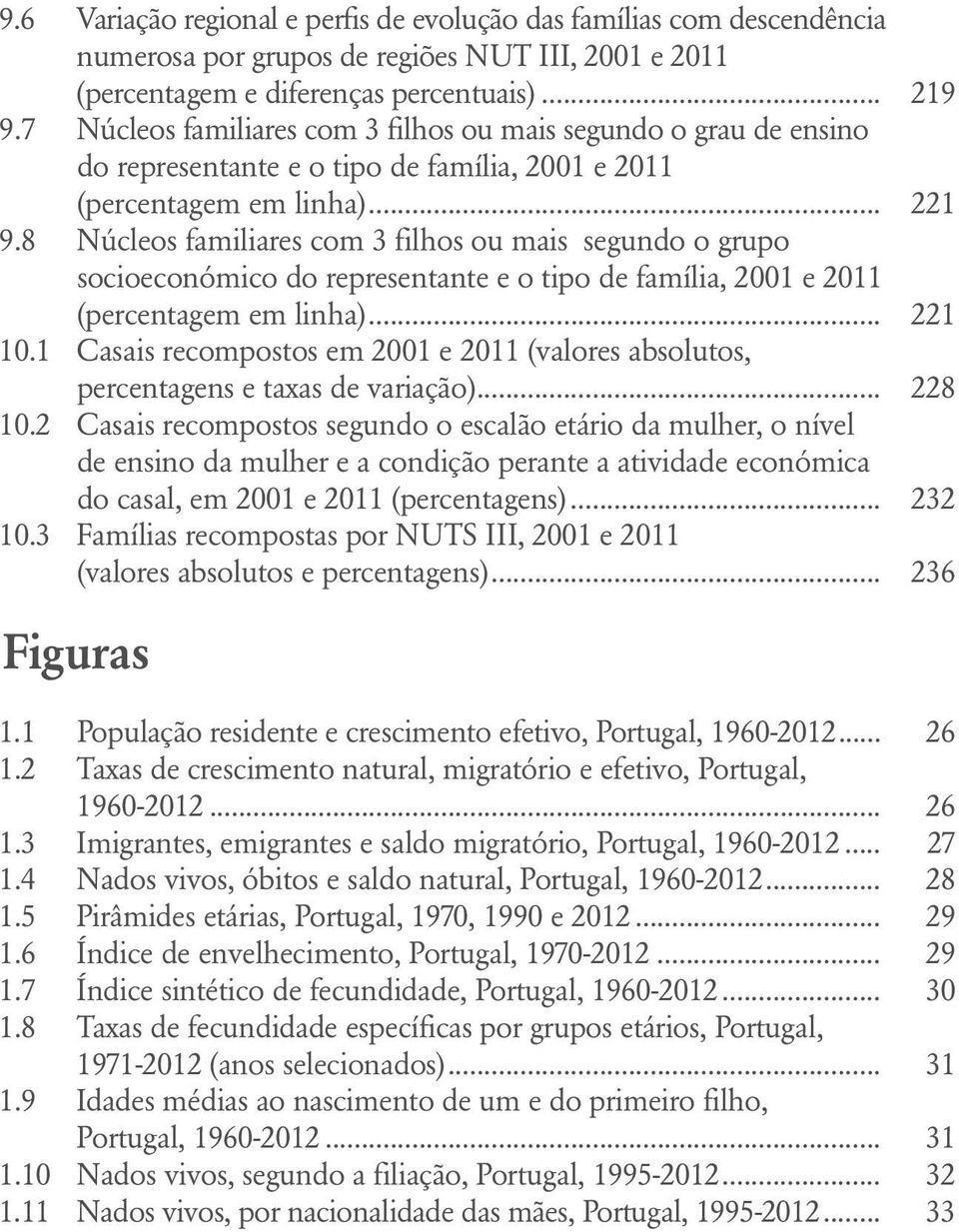 8 Núcleos familiares com 3 filhos ou mais segundo o grupo socioeconómico do representante e o tipo de família, 2001 e 2011 (percentagem em linha)... 221 10.