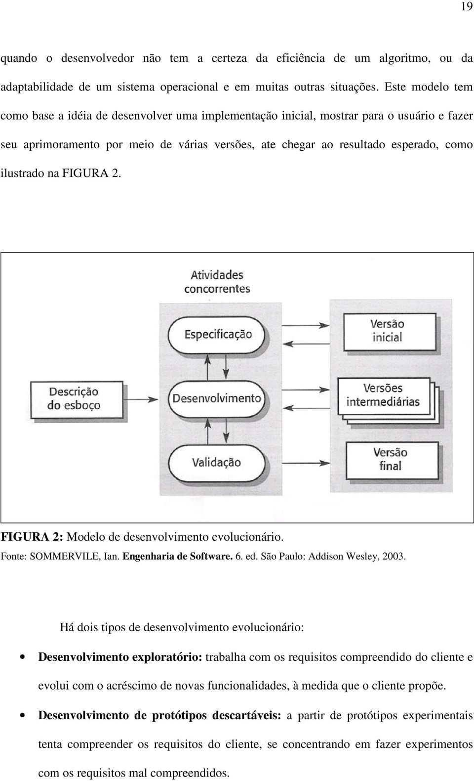 ilustrado na FIGURA 2. FIGURA 2: Modelo de desenvolvimento evolucionário. Fonte: SOMMERVILE, Ian. Engenharia de Software. 6. ed. São Paulo: Addison Wesley, 2003.