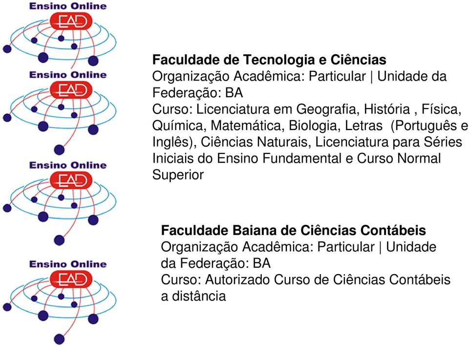 Licenciatura para Séries Iniciais do Ensino Fundamental e Curso Normal Superior Faculdade Baiana de Ciências