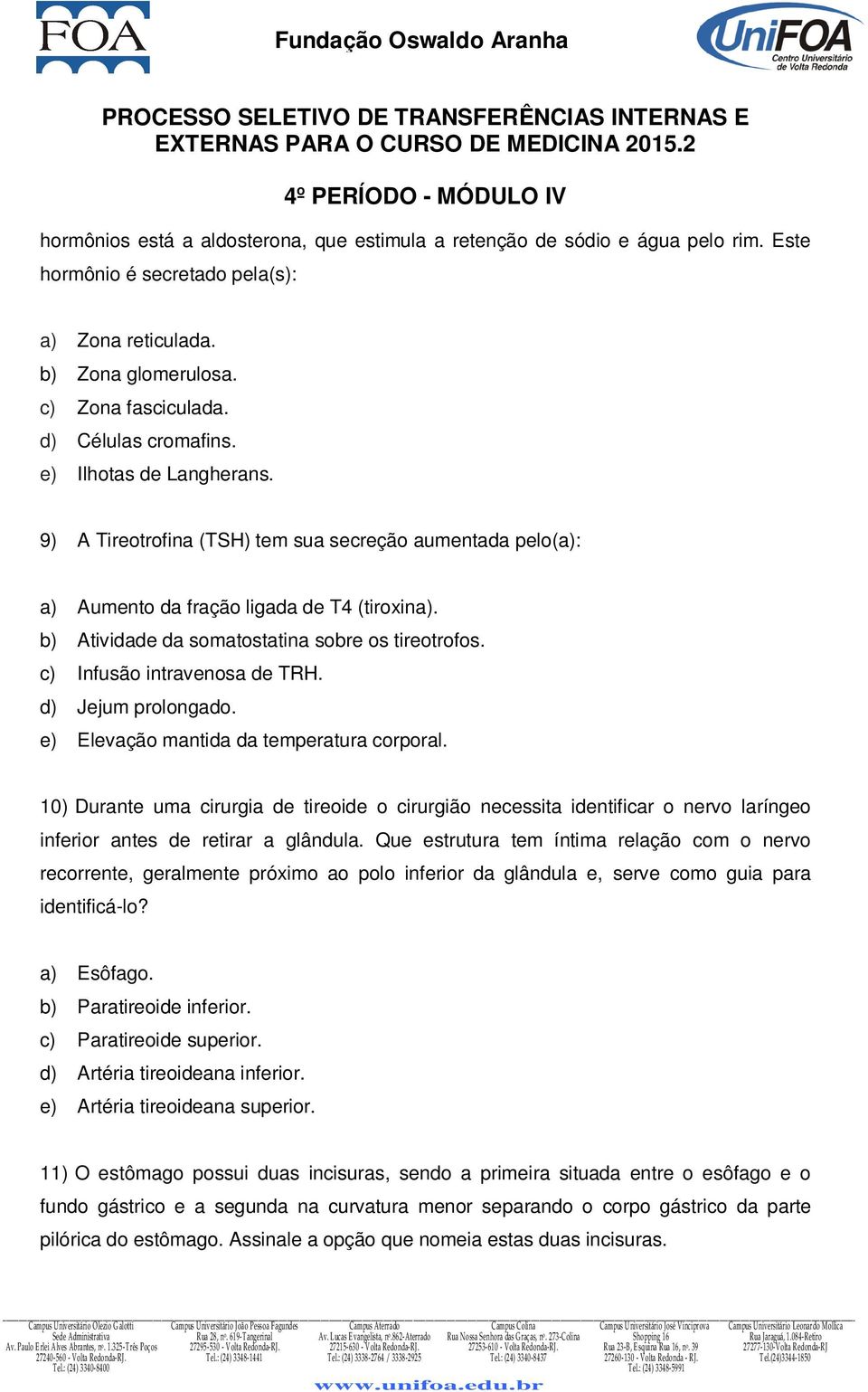 c) Infusão intravenosa de TRH. d) Jejum prolongado. e) Elevação mantida da temperatura corporal.