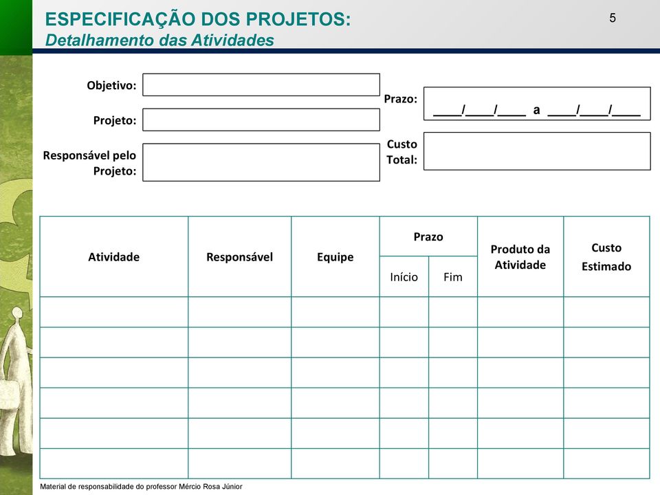 Projeto: Prazo: Custo Total: / / a / / Atividade