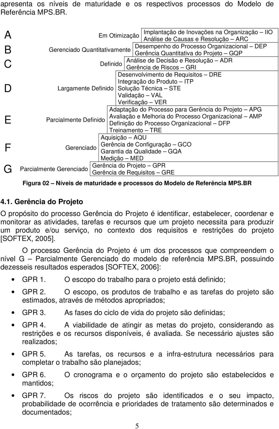 do Projeto GQP Análise de Decisão e Resolução ADR Definido Gerência de Riscos GRI Desenvolvimento de Requisitos DRE Integração do Produto ITP Largamente Definido Solução Técnica STE Validação VAL