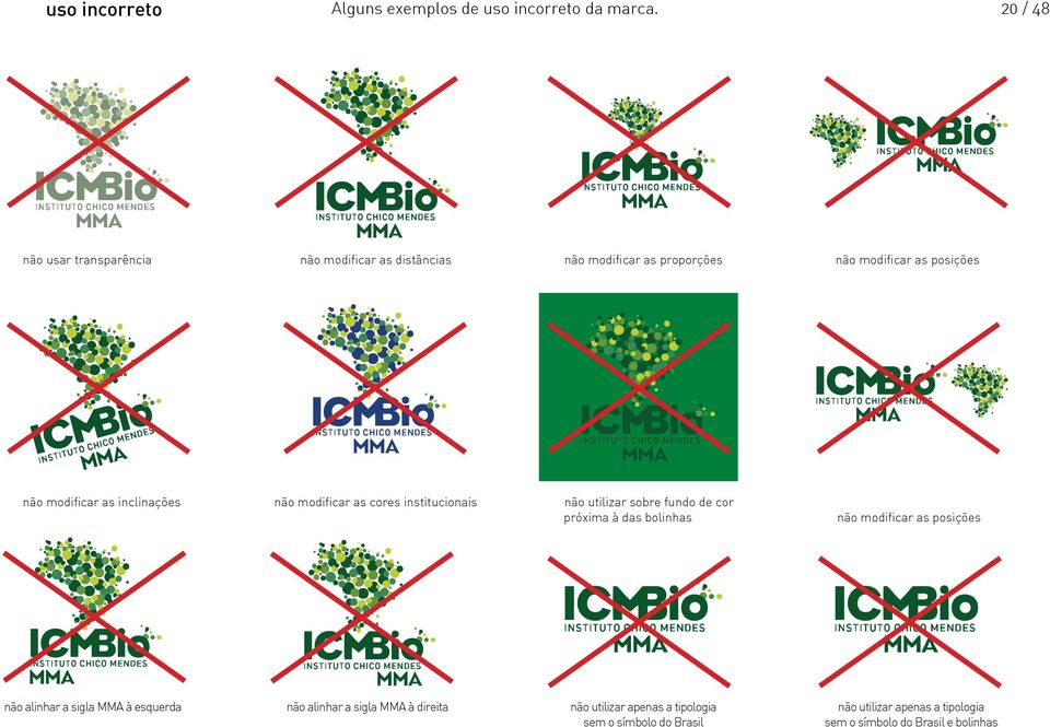 as inclinações não modificar as cores institucionais não utilizar sobre fundo de cor próxima à das bolinhas não modificar as