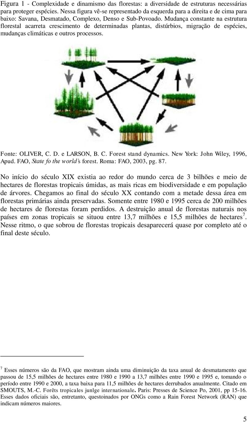 Mudança constante na estrutura florestal acarreta crescimento de determinadas plantas, distúrbios, migração de espécies, mudanças climáticas e outros processos. Fonte: OLIVER, C.