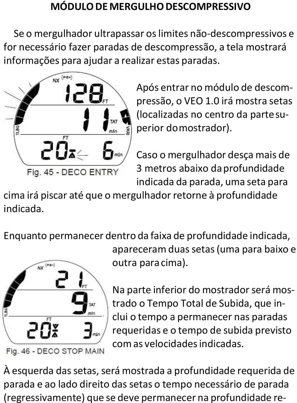 Caso o mergulhador desça mais de 3 metros abaixo da profundidade indicada da parada, uma seta para cima irá piscar até que o mergulhador retorne à profundidade indicada.