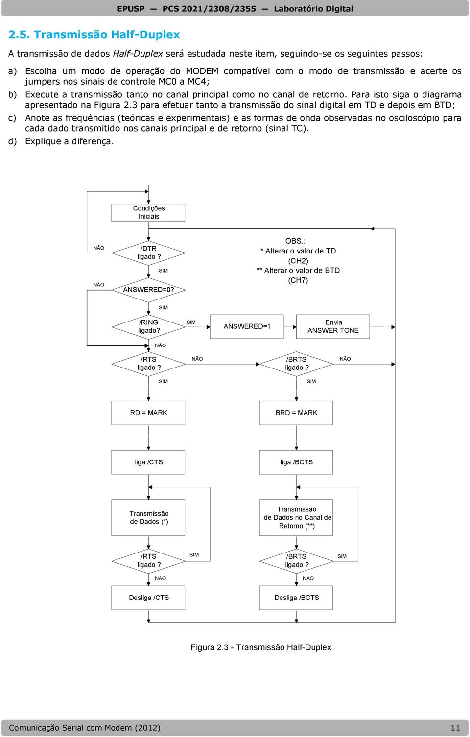 3 para efetuar tanto a transmissão do sinal digital em TD e depois em BTD; c) Anote as frequências (teóricas e experimentais) e as formas de onda observadas no osciloscópio para cada dado transmitido