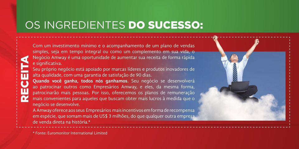 Seu próprio negócio está apoiado por marcas líderes e produtos inovadores de alta qualidade, com uma garantia de satisfação de 90 dias. Quando você ganha, todos nós ganhamos.