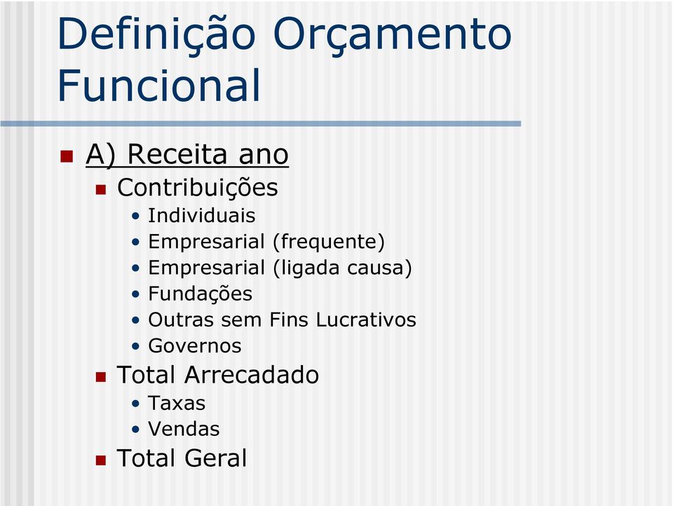 Empresarial (ligada causa) Fundações Outras sem Fins