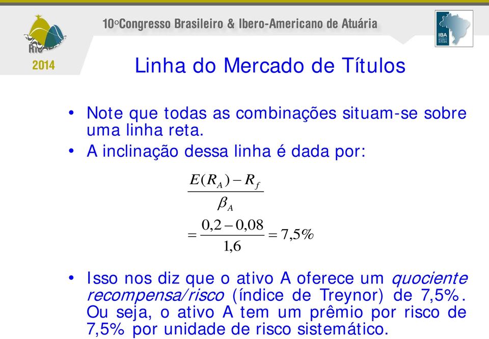 diz que o ativo oferece um quociente recompensa/risco (índice de Treynor) de 7,5%.