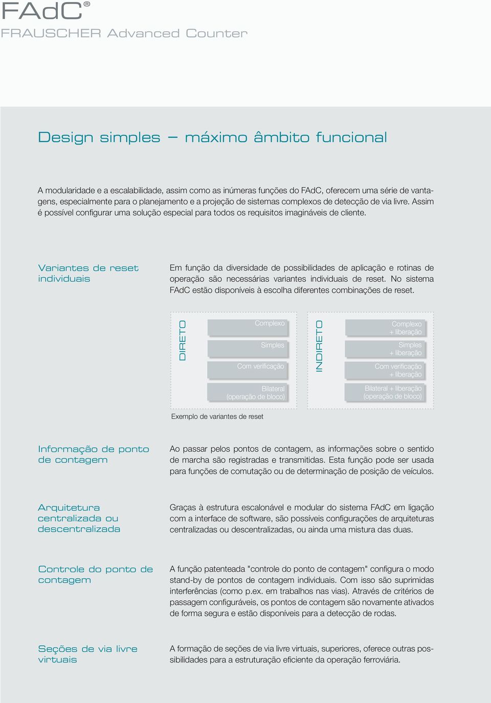 Variantes de reset individuais Em função da diversidade de possibilidades de aplicação e rotinas de operação são necessárias variantes individuais de reset.