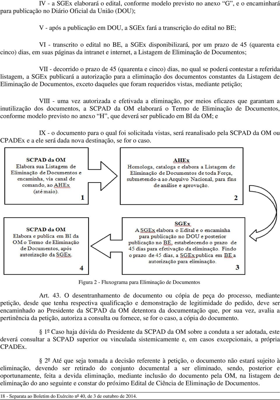 decorrido o prazo de 45 (quarenta e cinco) dias, no qual se poderá contestar a referida listagem, a SGEx publicará a autorização para a eliminação dos documentos constantes da Listagem de Eliminação