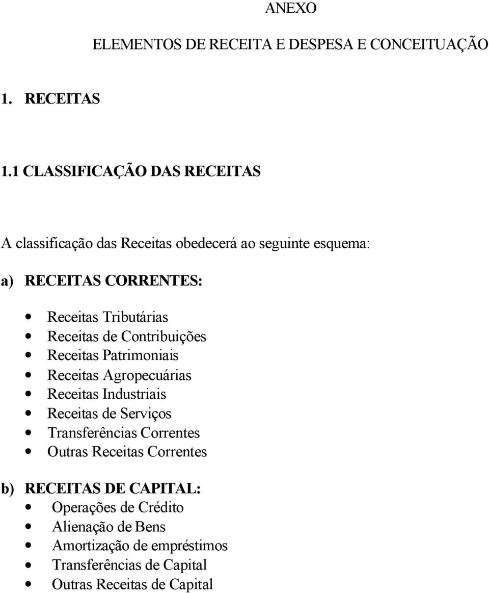 Tributárias Receitas de Contribuições Receitas Patrimoniais Receitas Agropecuárias Receitas Industriais Receitas de Serviços