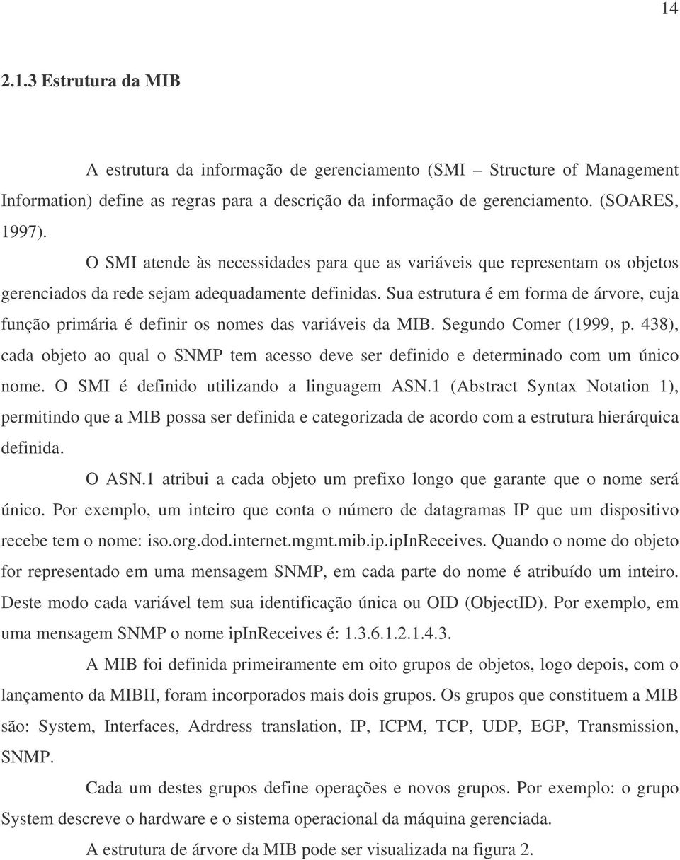 Sua estrutura é em forma de árvore, cuja função primária é definir os nomes das variáveis da MIB. Segundo Comer (1999, p.