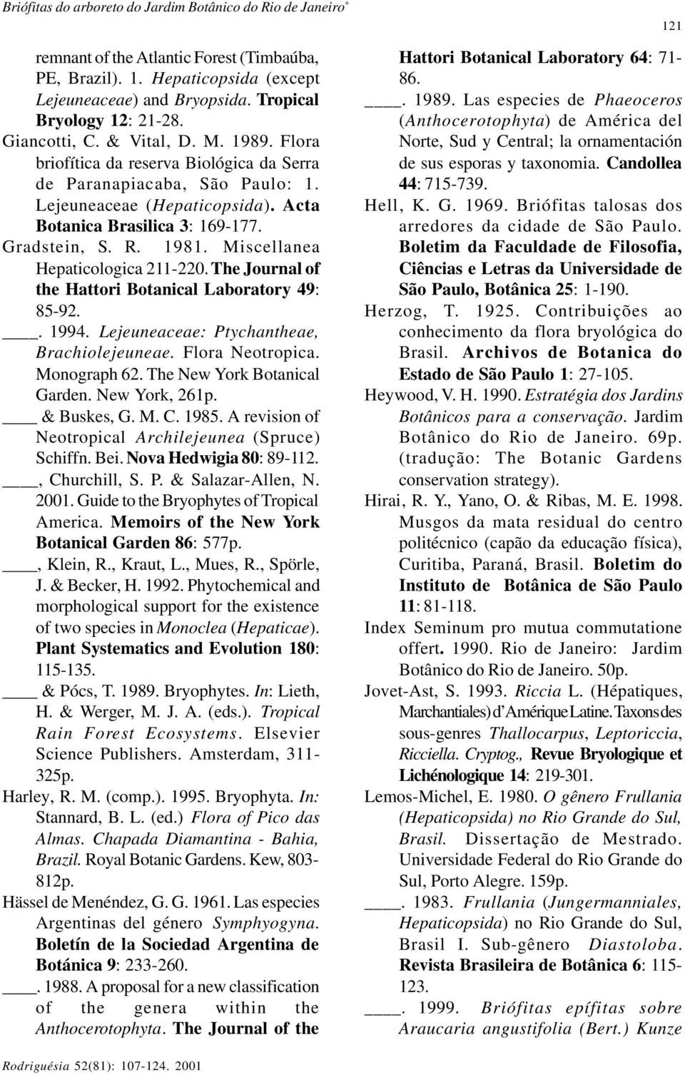 1981. Miscellanea Hepaticologica 211-220. The Journal of the Hattori Botanical Laboratory 49: 85-92.. 1994. Lejeuneaceae: Ptychantheae, Brachiolejeuneae. Flora Neotropica. Monograph 62.