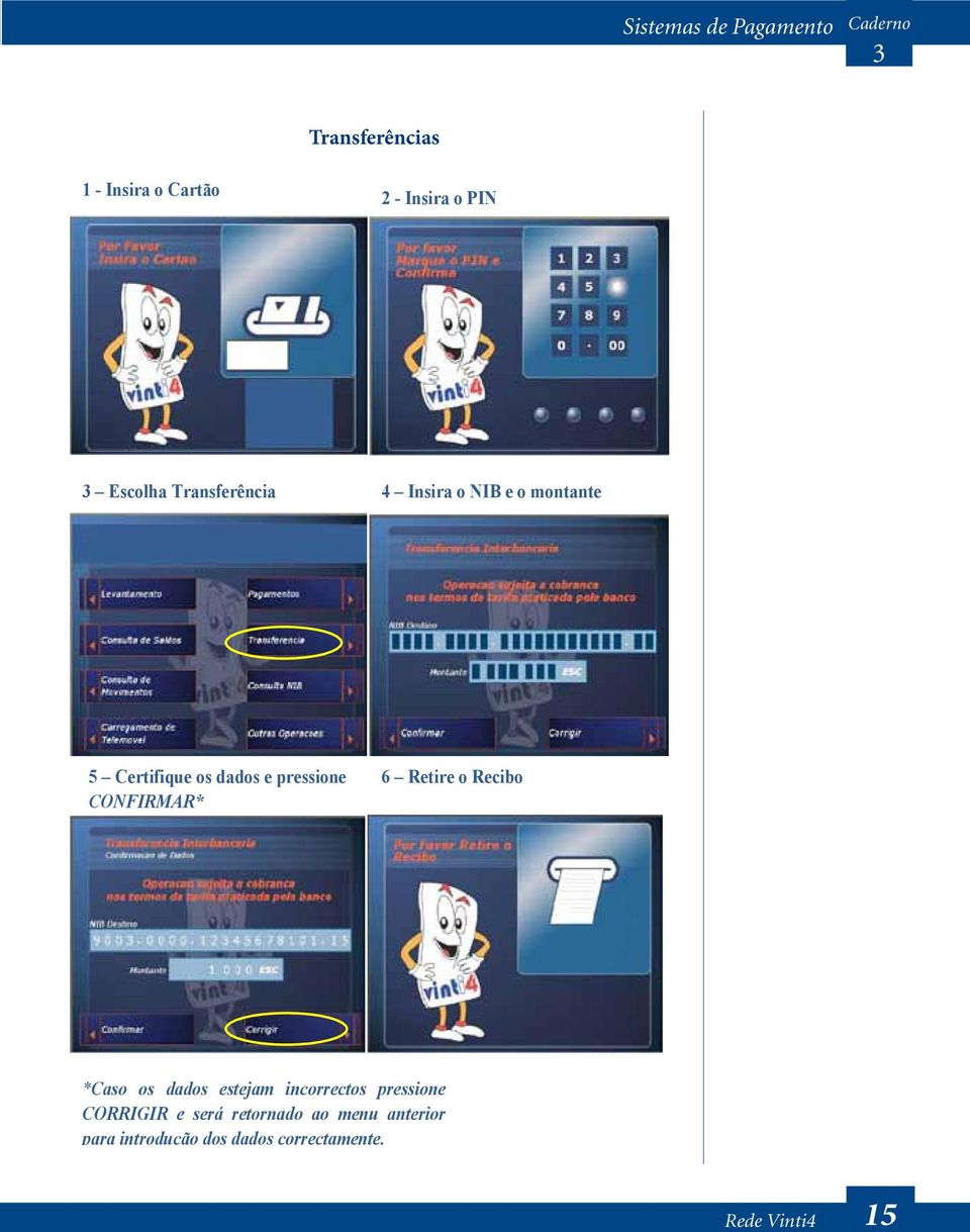CONFIRMAR* 6 retire o recibo *Caso os dados estejam incorrectos pressione CORRIGIR e