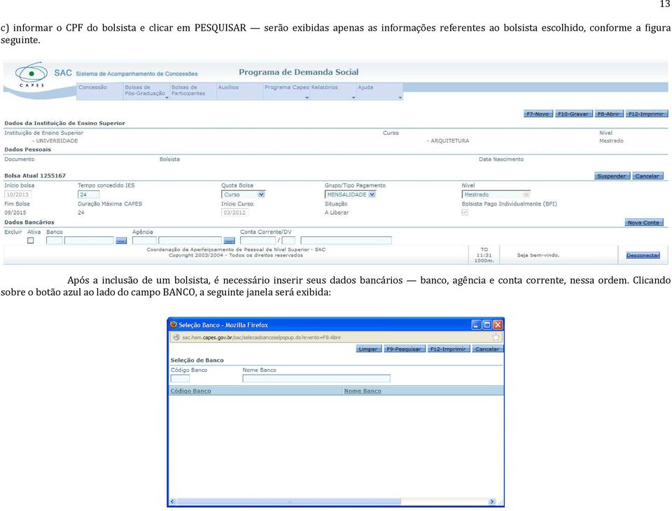 13 Após a inclusão de um bolsista, é necessário inserir seus dados bancários banco,