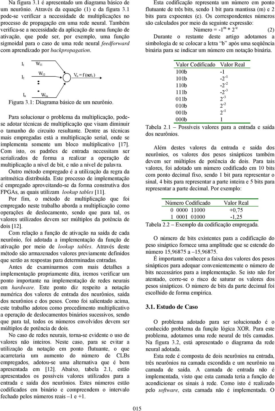 I n W 11 W 12 W 1n V o = f (net i ) Figura 3.1: Diagrama básico de um neurônio.