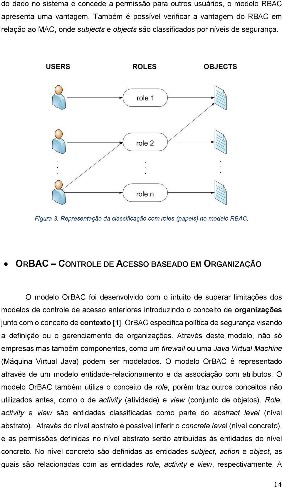 Representação da classificação com roles (papeis) no modelo RBAC.