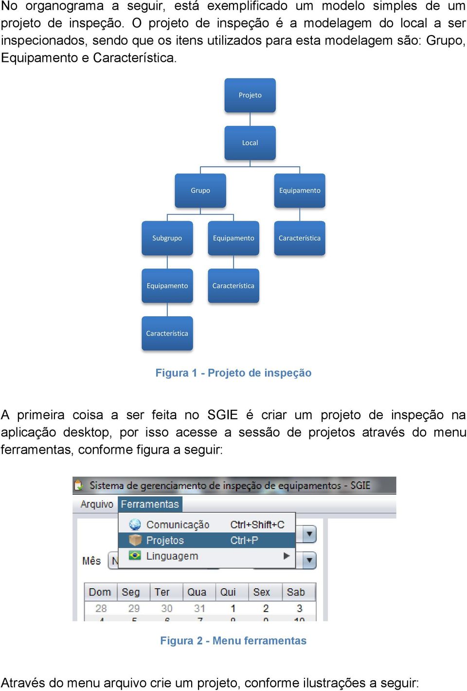 Projeto Local Grupo Equipamento Subgrupo Equipamento Característica Equipamento Característica Característica Figura 1 - Projeto de inspeção A primeira coisa a ser