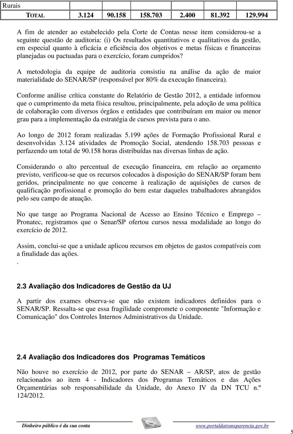 eficácia e eficiência dos objetivos e metas físicas e financeiras planejadas ou pactuadas para o exercício, foram cumpridos?