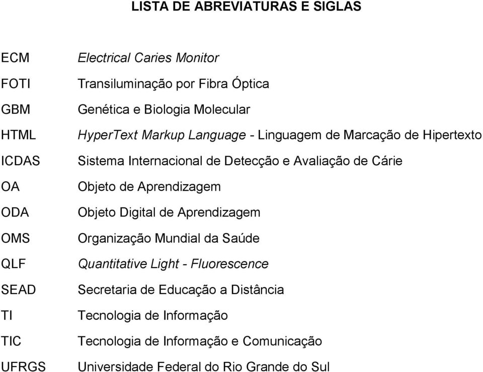 Detecção e Avaliação de Cárie Objeto de Aprendizagem Objeto Digital de Aprendizagem Organização Mundial da Saúde Quantitative Light -