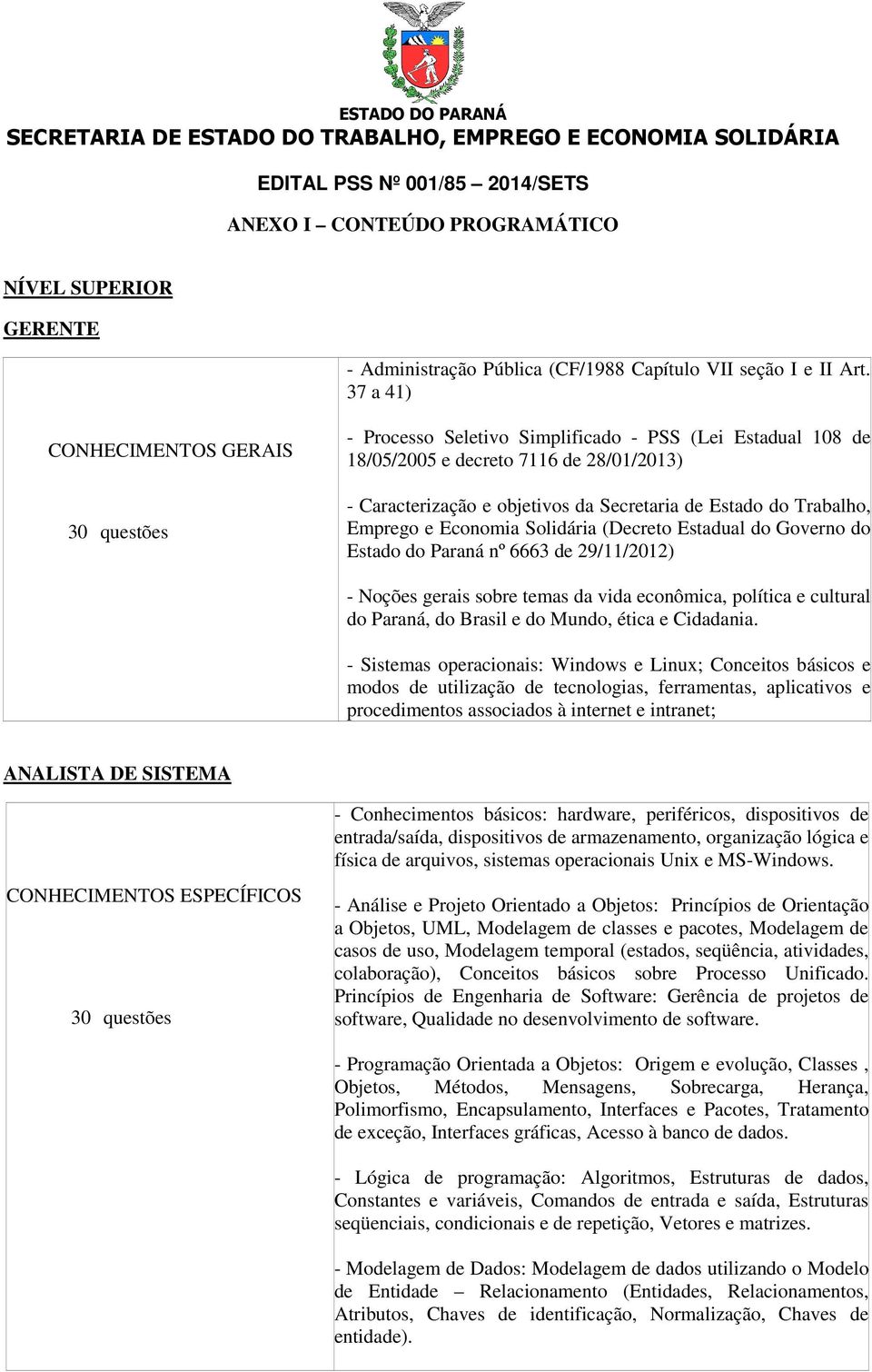 Trabalho, Emprego e Economia Solidária (Decreto Estadual do Governo do Estado do Paraná nº 6663 de 29/11/2012) - Noções gerais sobre temas da vida econômica, política e cultural do Paraná, do Brasil