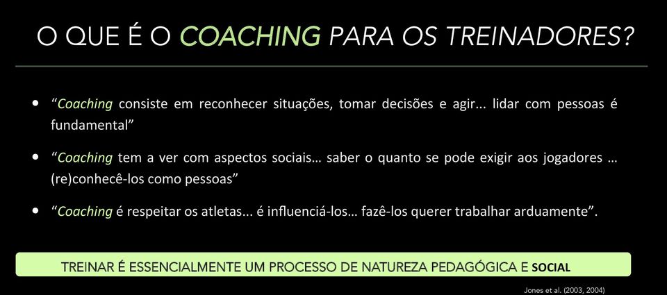 jogadores (re)conhecê- los como pessoas Coaching é respeitar os atletas.