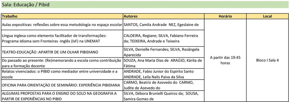 presente: (Re)memorando a escola como contribuição para a formação docente Relatos vivenciados: o PIBID como mediador entre universidade e a escola OFICINA PARA ORIENTAÇÀO DE SEMINÁRIO: EXPERIÊNCIA