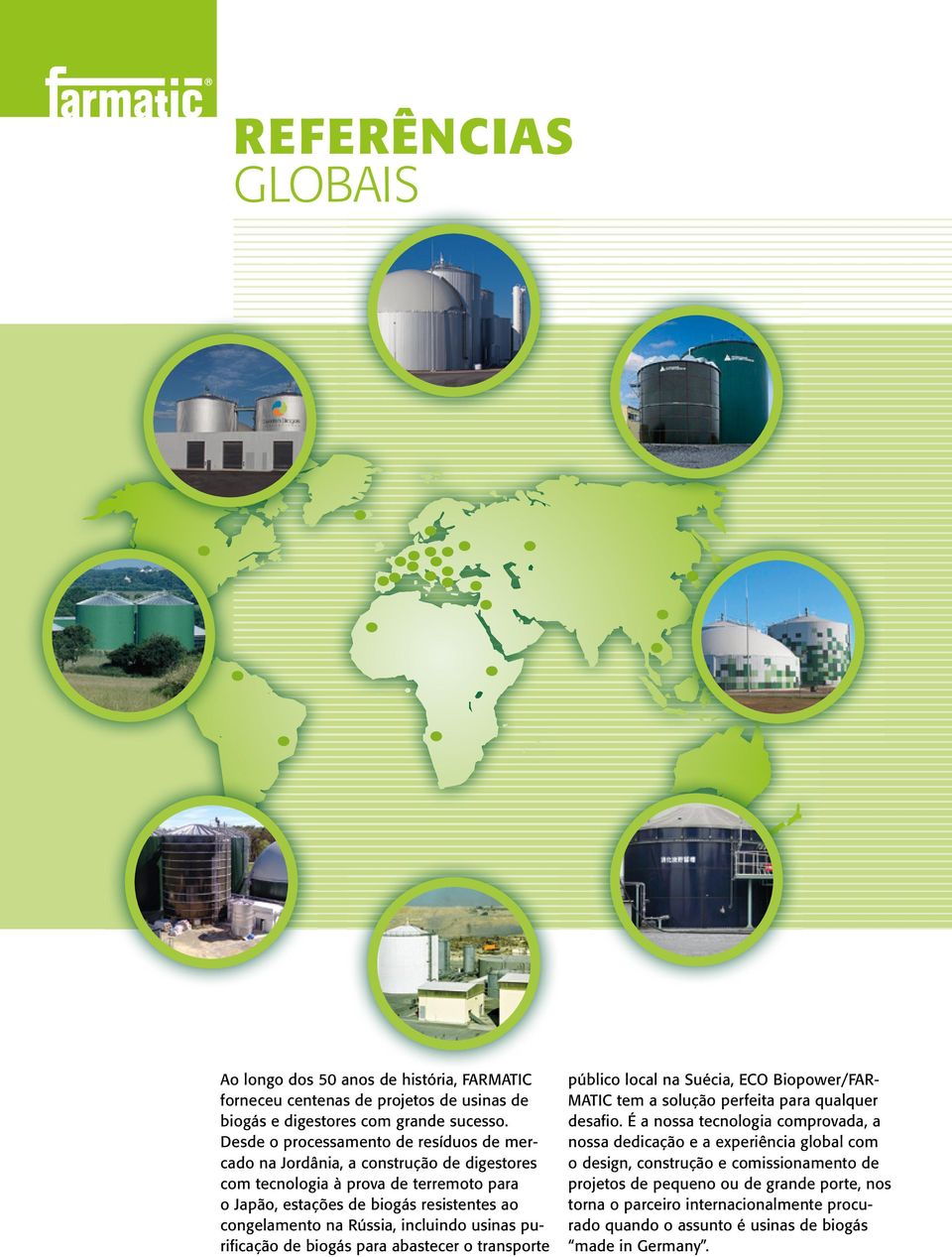 Rússia, incluindo usinas purificação de biogás para abastecer o transporte público local na Suécia, ECO Biopower/FARMATIC tem a solução perfeita para qualquer desafio.