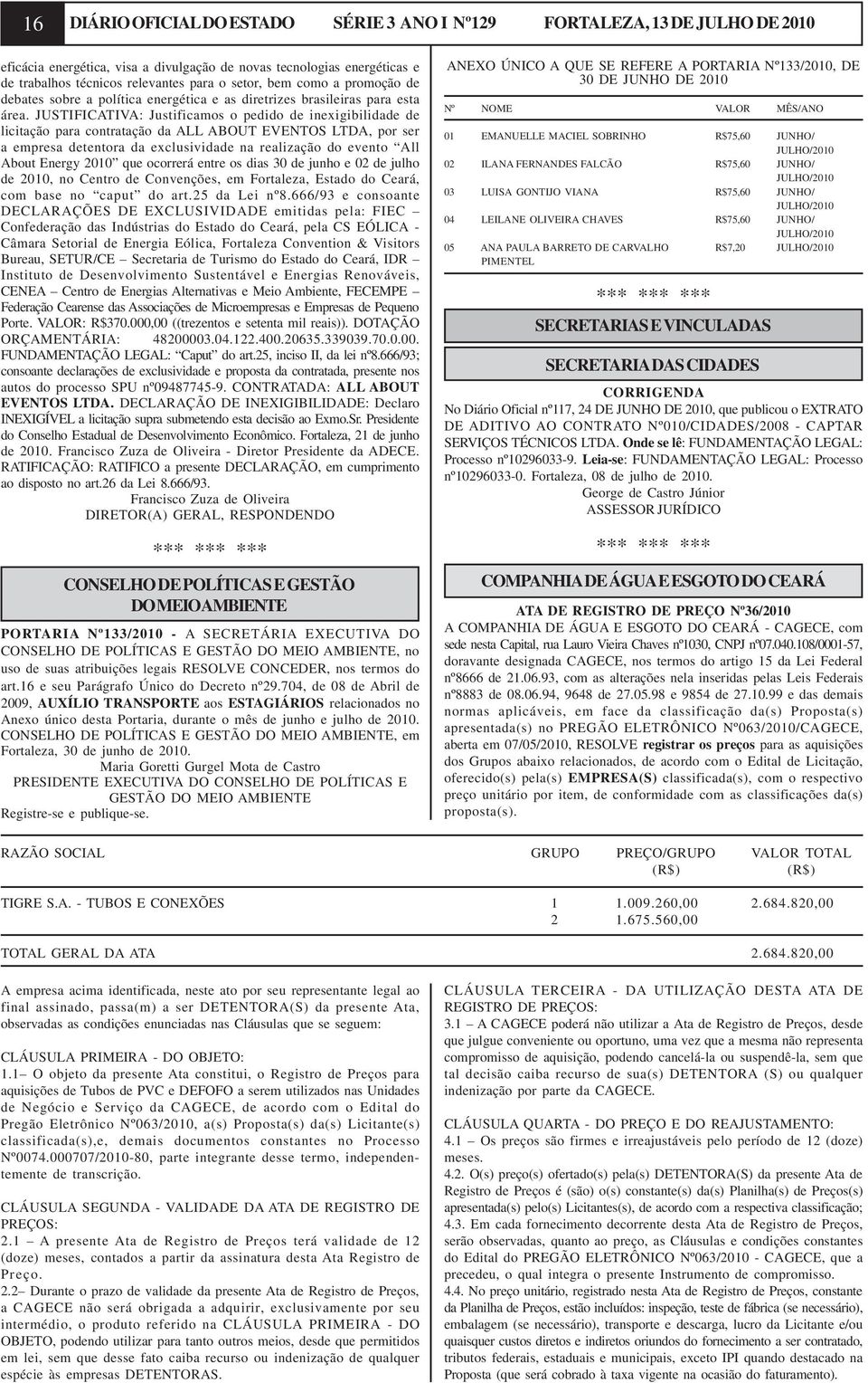 JUSTIFICATIVA: Justificamos o pedido de inexigibilidade de licitação para contratação da ALL ABOUT EVENTOS LTDA, por ser a empresa detentora da exclusividade na realização do evento All About Energy