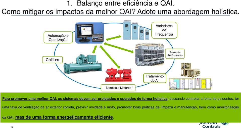 os sistemas devem ser projetados e operados de forma holística, buscando controlar a fonte de poluentes, ter uma taxa de ventilação de