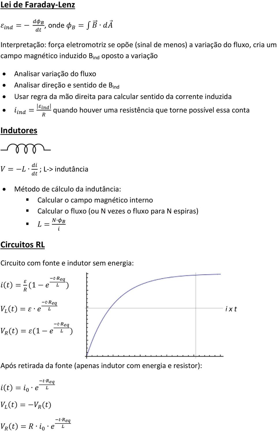 uma resistência que torne possível essa conta Indutores ; L-> indutância Método de cálculo da indutância: Calcular o campo magnético interno Calcular o fluxo