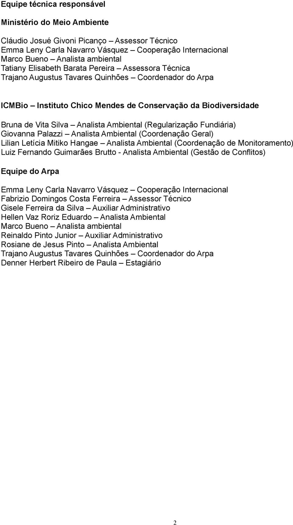 (Regularização Fundiária) Giovanna Palazzi Analista Ambiental (Coordenação Geral) Lilian Letícia Mitiko Hangae Analista Ambiental (Coordenação de Monitoramento) Luiz Fernando Guimarães Brutto -