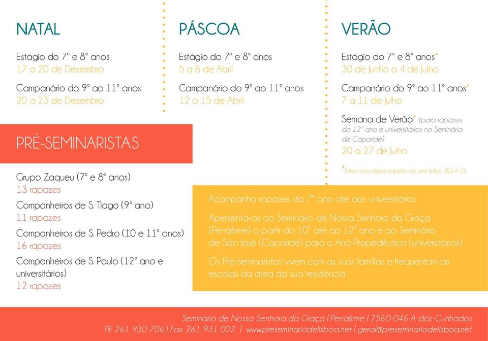 a 27 de Julho Grupo Zaqueu (7º e 8º anos) 13 rapazes Companheiros de S. Tiago (9º ano) 11 rapazes Companheiros de S. Pedro (10 e 11º anos) 16 rapazes Companheiros de S.