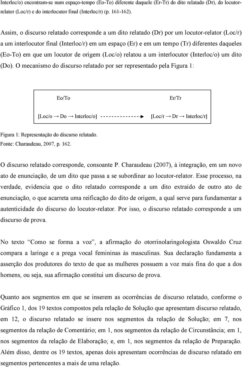 que um locutor de origem (Loc/o) relatou a um interlocutor (Interloc/o) um dito (Do).