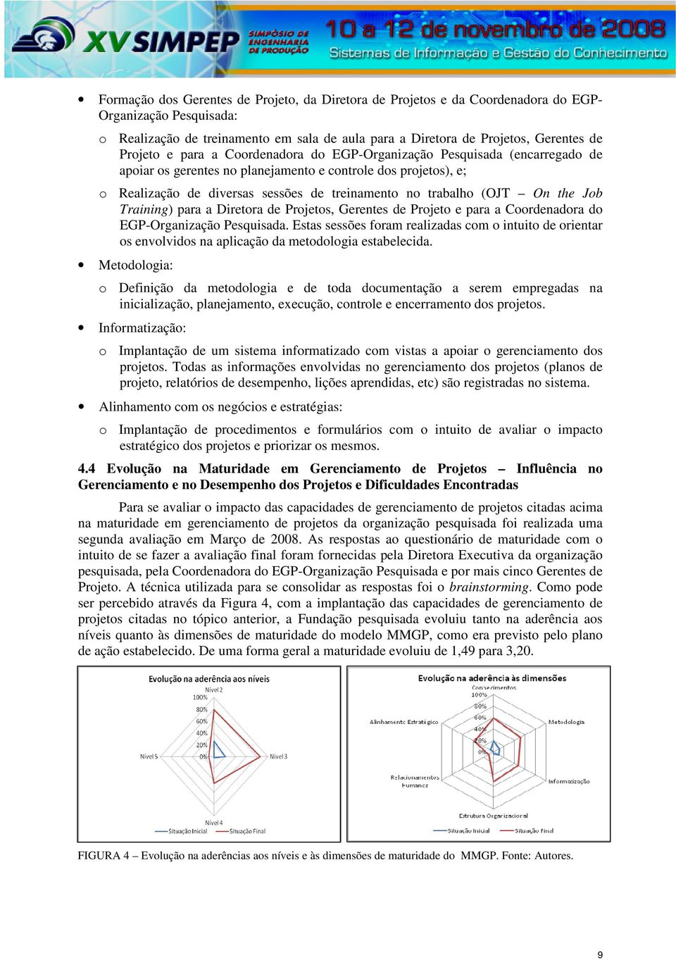 (OJT On the Job Training) para a Diretora de Projetos, Gerentes de Projeto e para a Coordenadora do EGP-Organização Pesquisada.