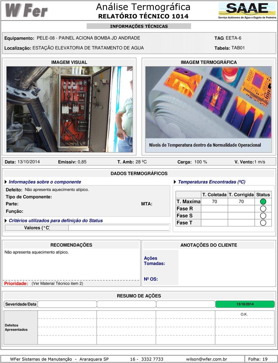 Tipo de Componente: Critérios utilizados para definição do MTA: 70 70 Não apresenta aquecimento atípico.