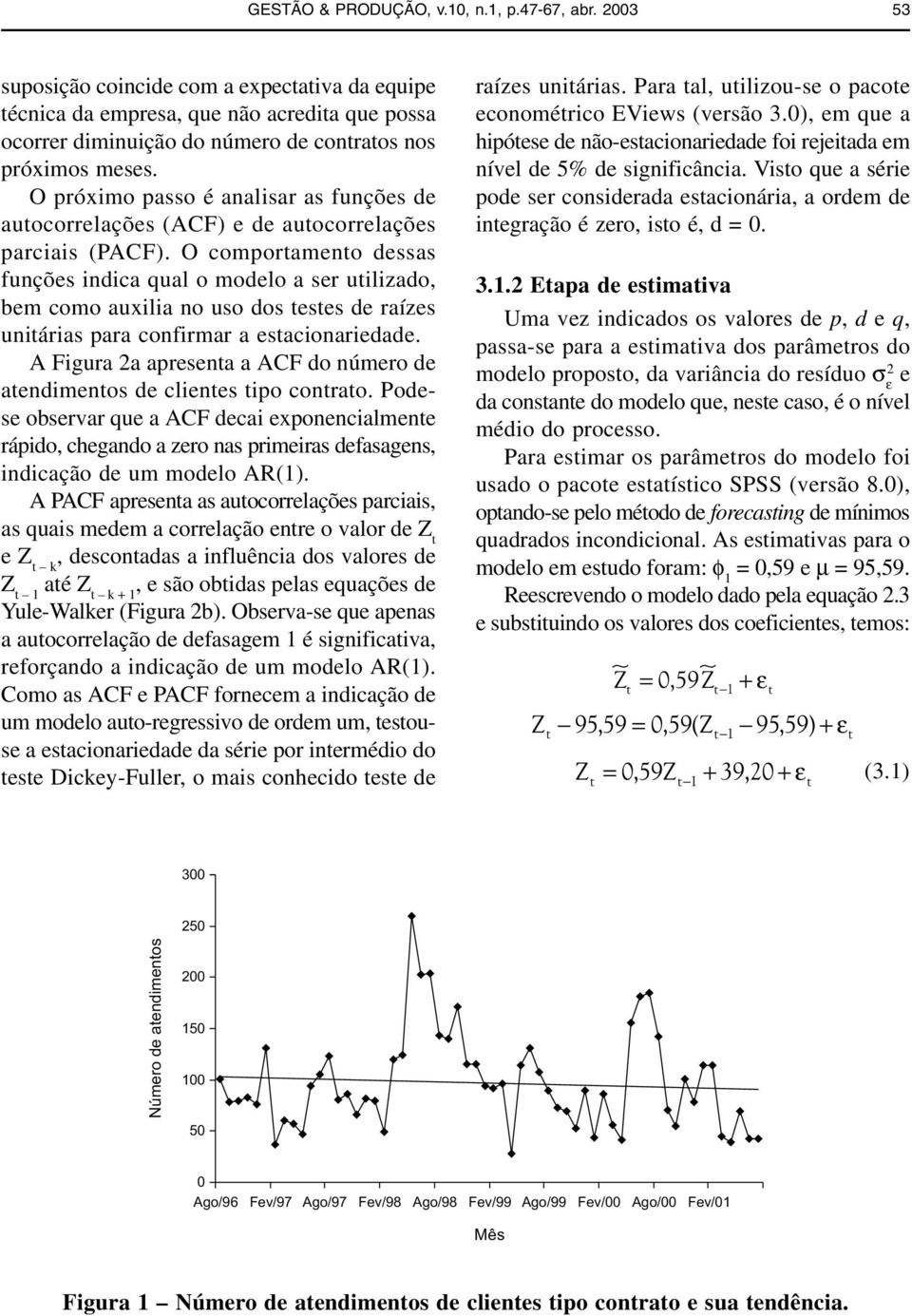 O comporameno dessas funções indica qual o modelo a ser uilizado, bem como auxilia no uso dos eses de raízes uniárias para confirmar a esacionariedade.