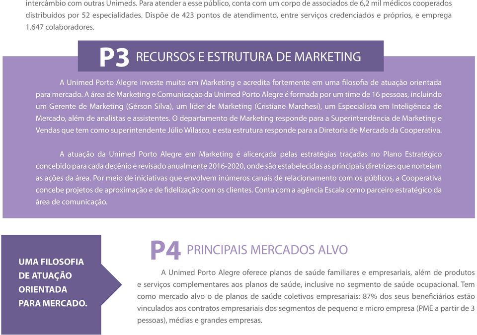 P3 RECURSOS E ESTRUTURA DE MARKETING A Unimed Porto Alegre investe muito em Marketing e acredita fortemente em uma filosofia de atuação orientada para mercado.