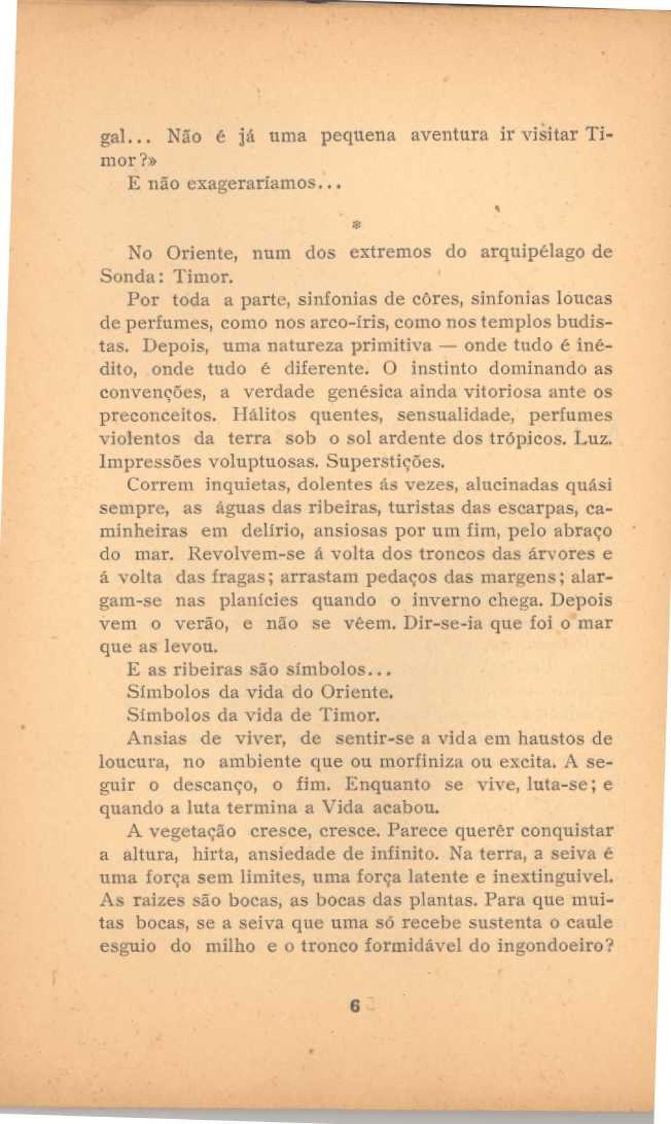 O instinto dominando as convenções, a verdade genésica ainda vitoriosa ante os preconceitos. Hálitos quentes, sensualidade, perfumes violentos da terra sob o sol ardente dos trópicos. Luz.