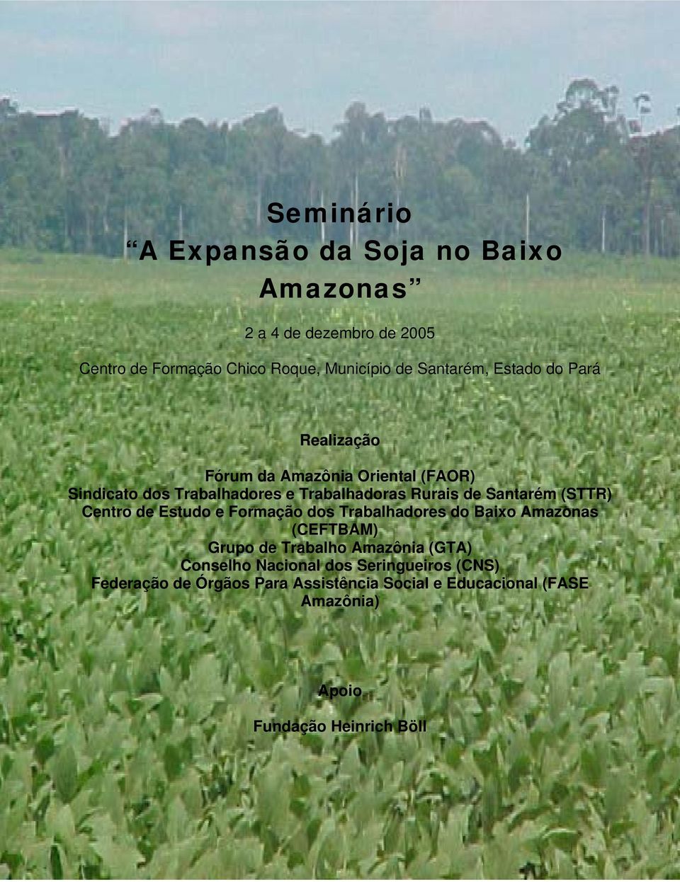 Santarém (STTR) Centro de Estudo e Formação dos Trabalhadores do Baixo Amazonas (CEFTBAM) Grupo de Trabalho Amazônia (GTA)