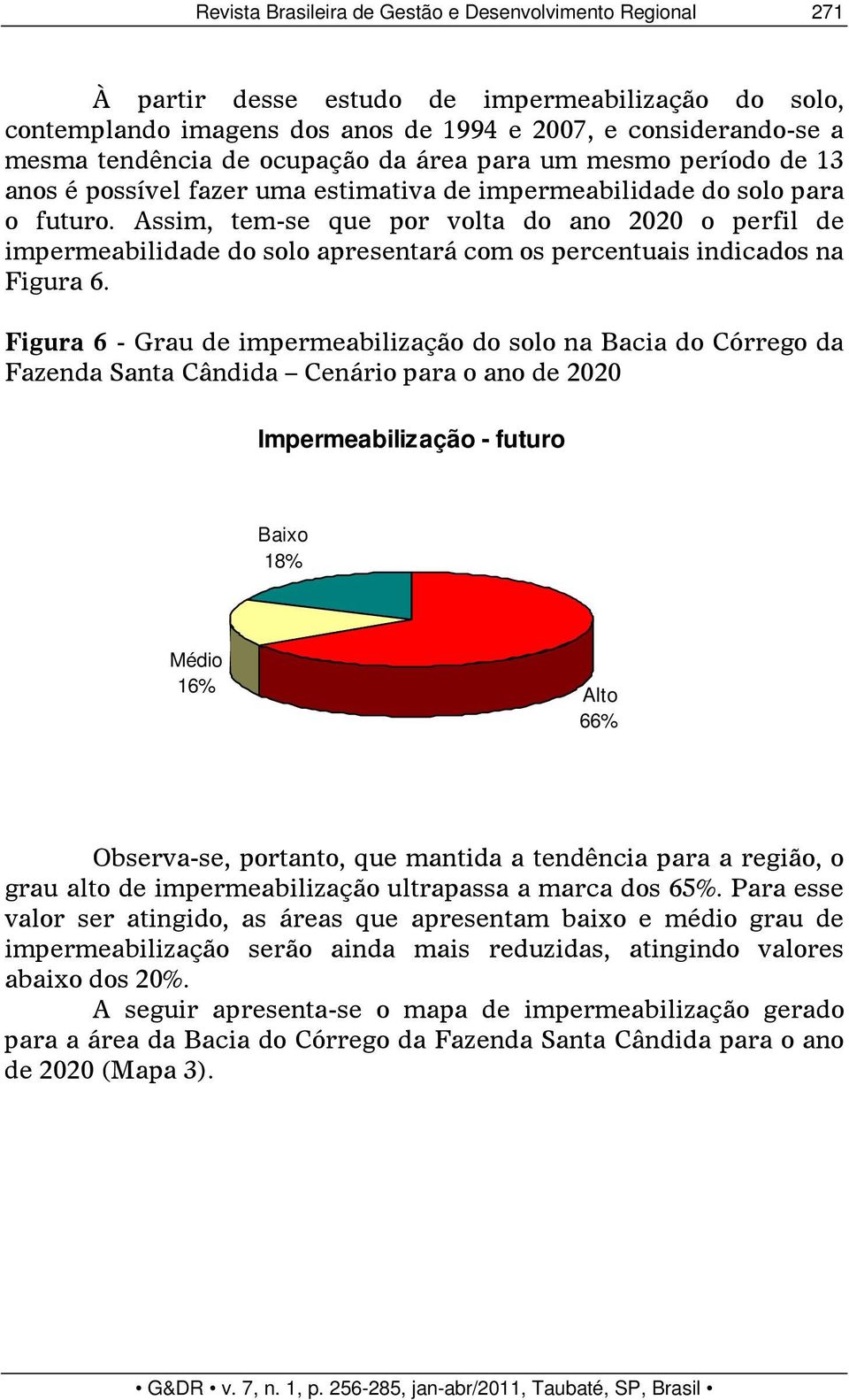 Assim, tem-se que por volta do ano 2020 o perfil de impermeabilidade do solo apresentará com os percentuais indicados na Figura 6.