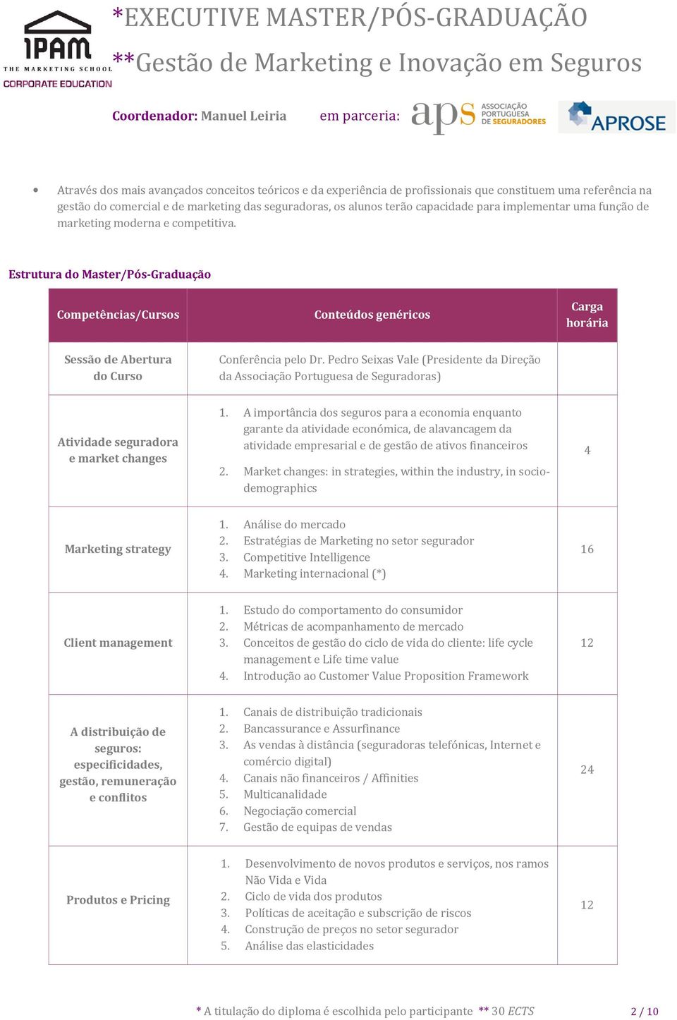 Pedro Seixas Vale (Presidente da Direção da Associação Portuguesa de Seguradoras) Atividade seguradora e market changes 1.