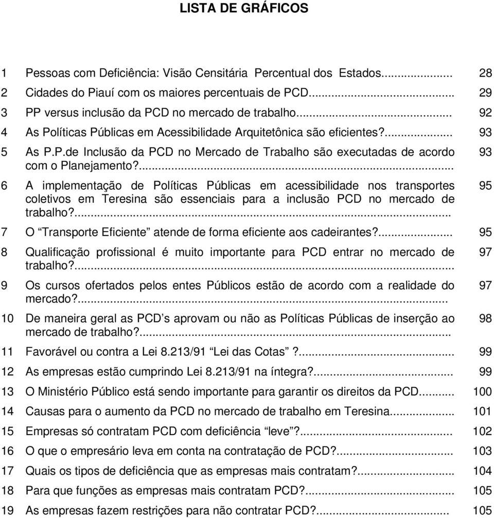 ... 6 A implementação de Políticas Públicas em acessibilidade nos transportes coletivos em Teresina são essenciais para a inclusão PCD no mercado de trabalho?