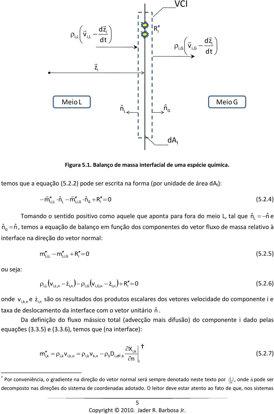 compoetes do vetor fluxo de massa relatvo à terface a dreção do vetor ormal: ou seja: ode m m R (5.2.