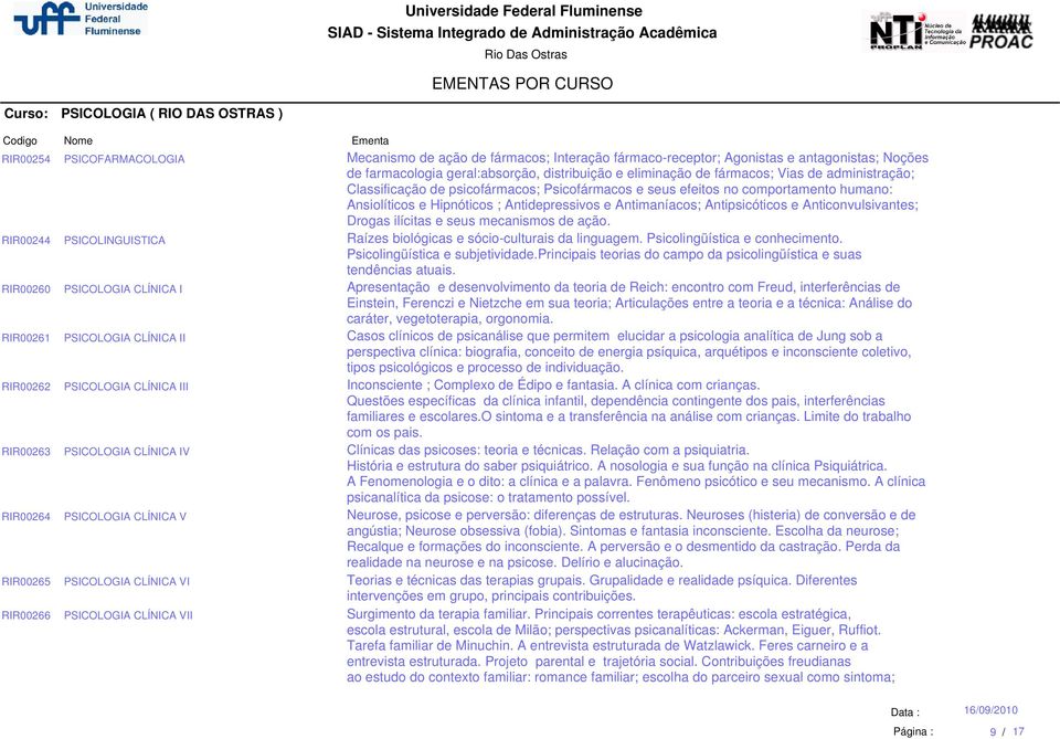 geral:absorção, distribuição e eliminação de fármacos; Vias de administração; Classificação de psicofármacos; Psicofármacos e seus efeitos no comportamento humano: Ansiolíticos e Hipnóticos ;