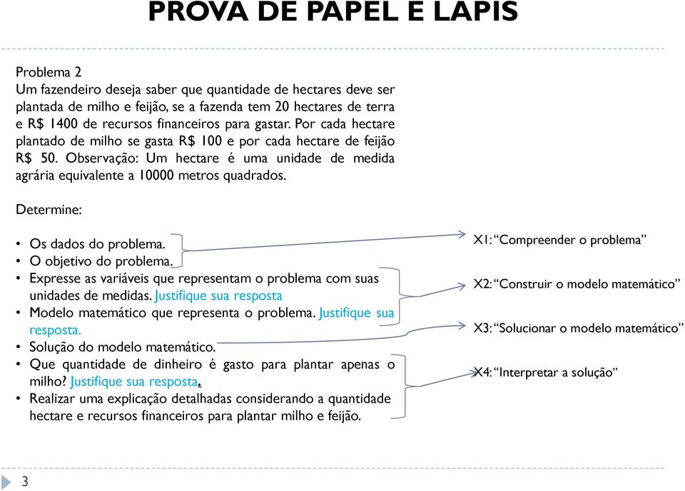 Determine: Os dados do problema. O objetivo do problema. Expresse as variáveis que representam o problema com suas unidades de medidas.